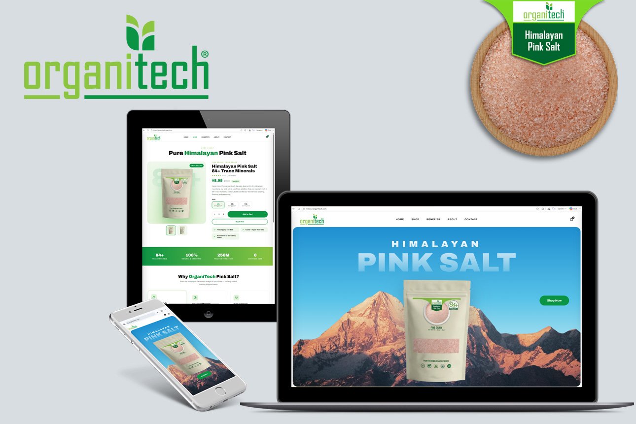 OrganiTech branding, packaging, and eCommerce website case study by Bizmatech